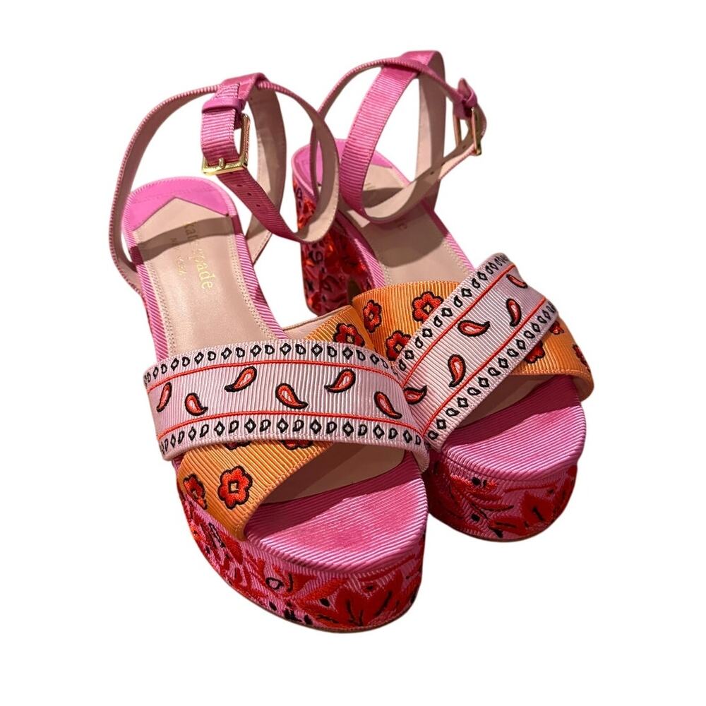 Kate Spade New York Rio Bandana Patchwork Platform Sandals Women's Sz. 9 - Picture 4 of 10
